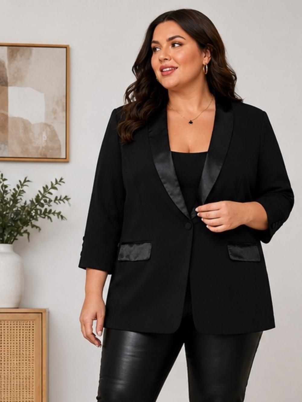 torrid Black Satin-Trim Blazer Jacket